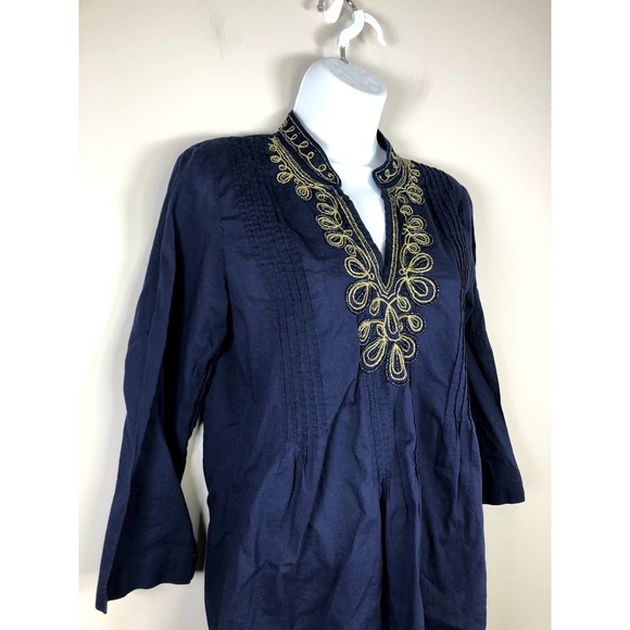 Lilly Pulitzer Women's Sarasota Beaded Tunic Top Size Small Navy Cotton - Picture 6 of 13